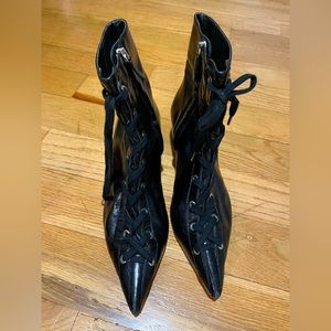 Zara pointy toe black lace up booties